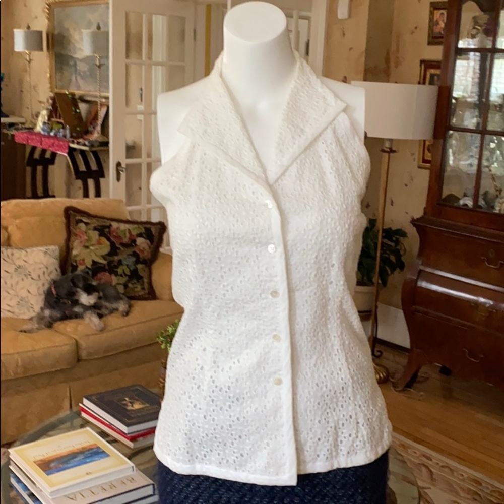 White eyelet halter top